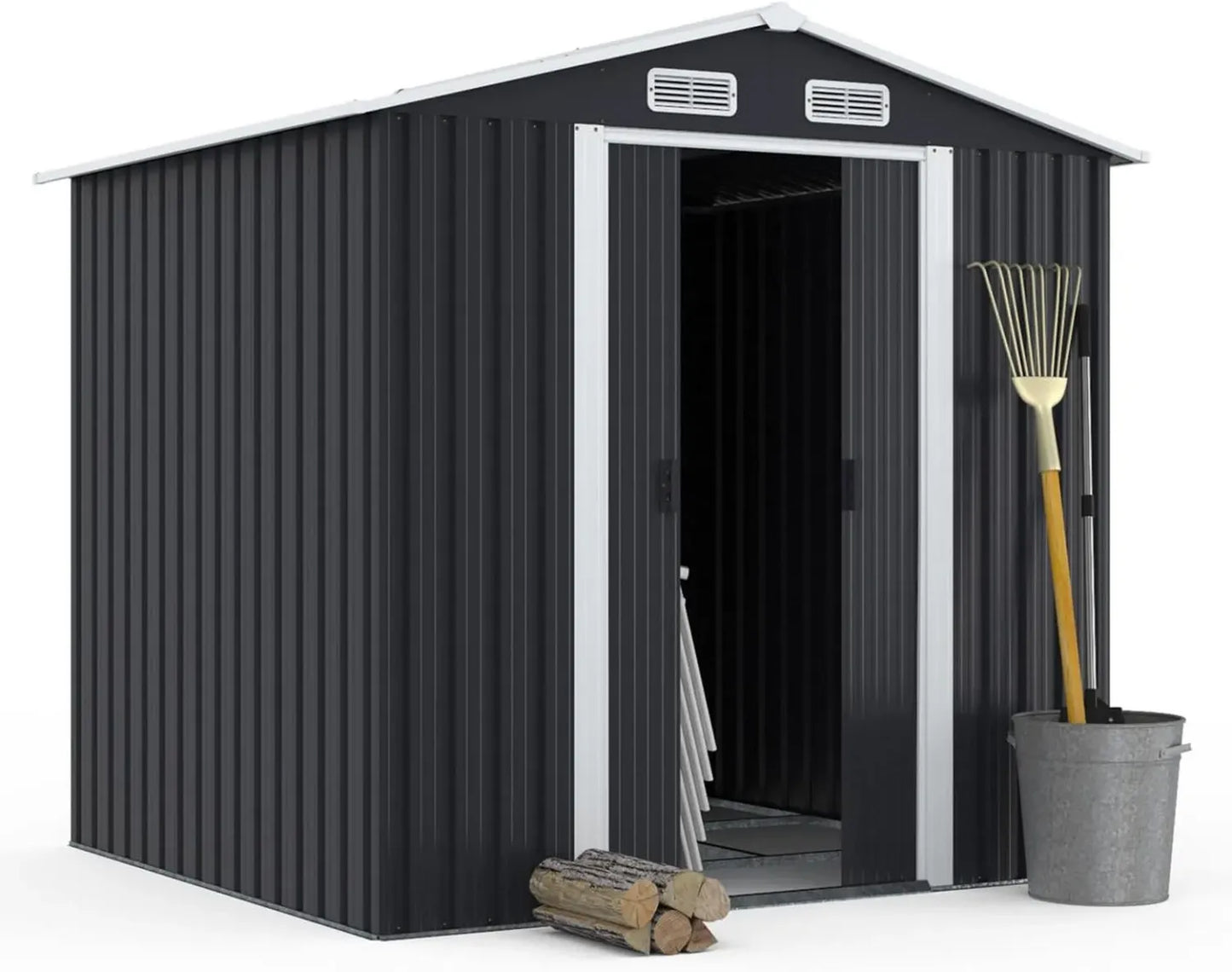 Cabane de Jardin en Acier Galvanisé 3,7m² Gris avec Base - IDMarket