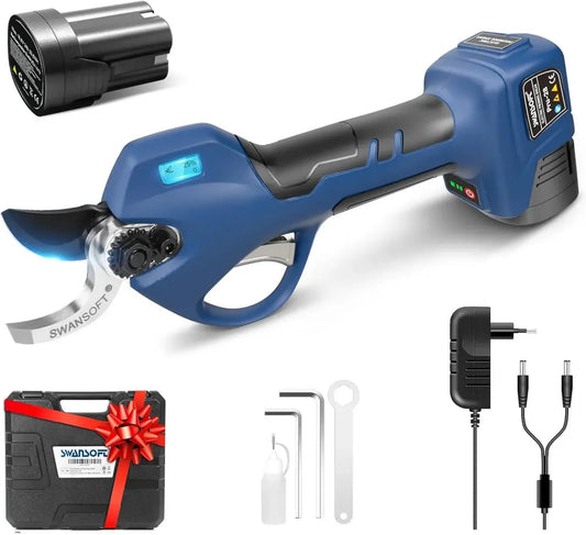 Sécateur Électrique Sans Fil SWANSOFT PRU28, 28mm 16,8V 850W, Léger et Professionnel, Outil de Jardinage Noir/Bleu